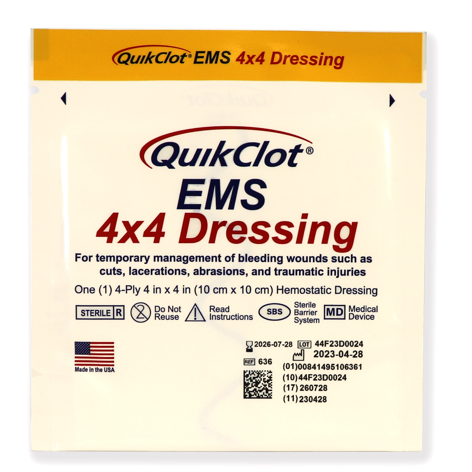 QuikClot EMS Dressing, 4" x 4" (10 cm x 10 cm) - Image 2