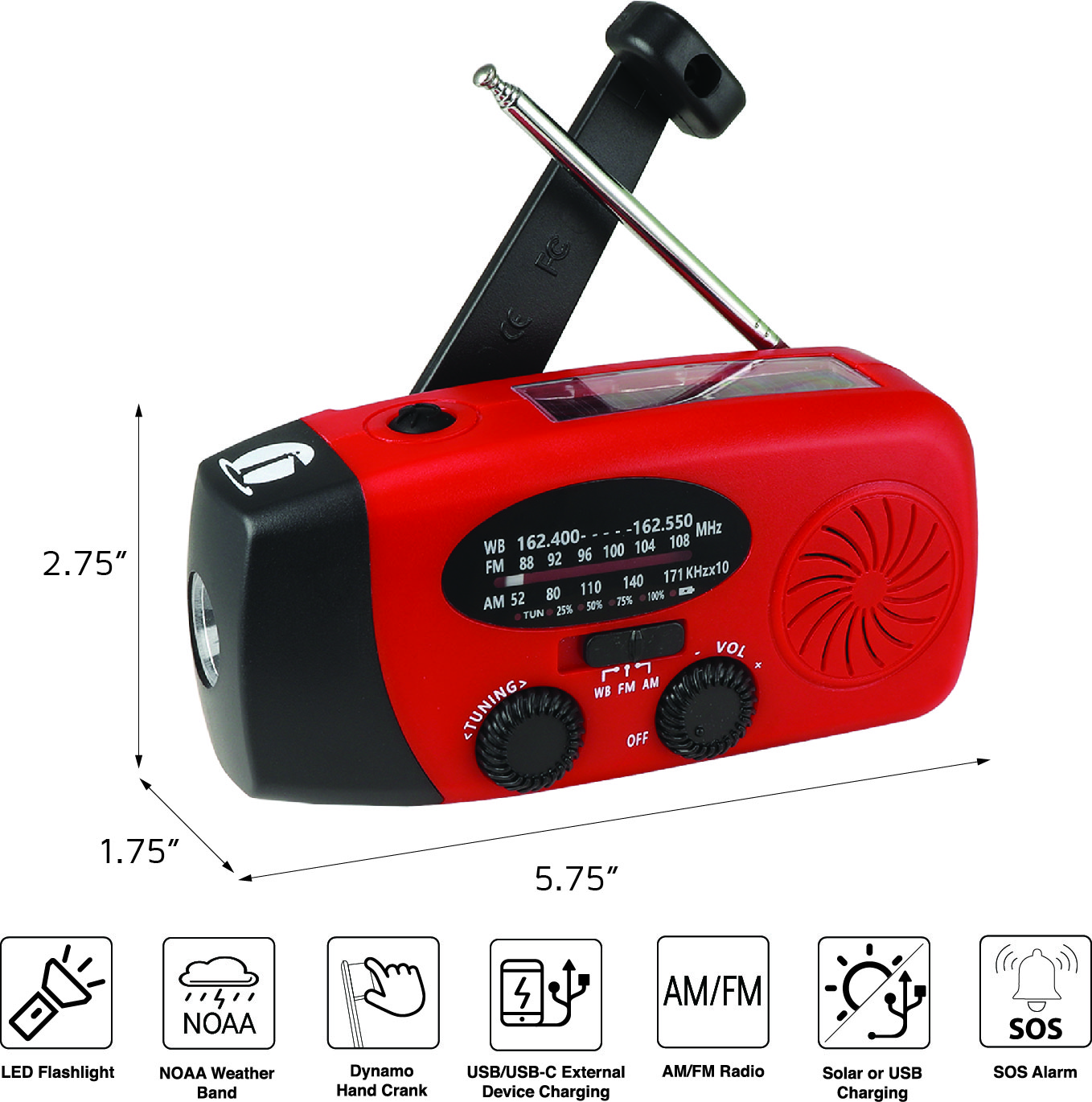 4 in 1 Dynamo Solar NOAA Weather Band Radio and Flashlight - Image 8
