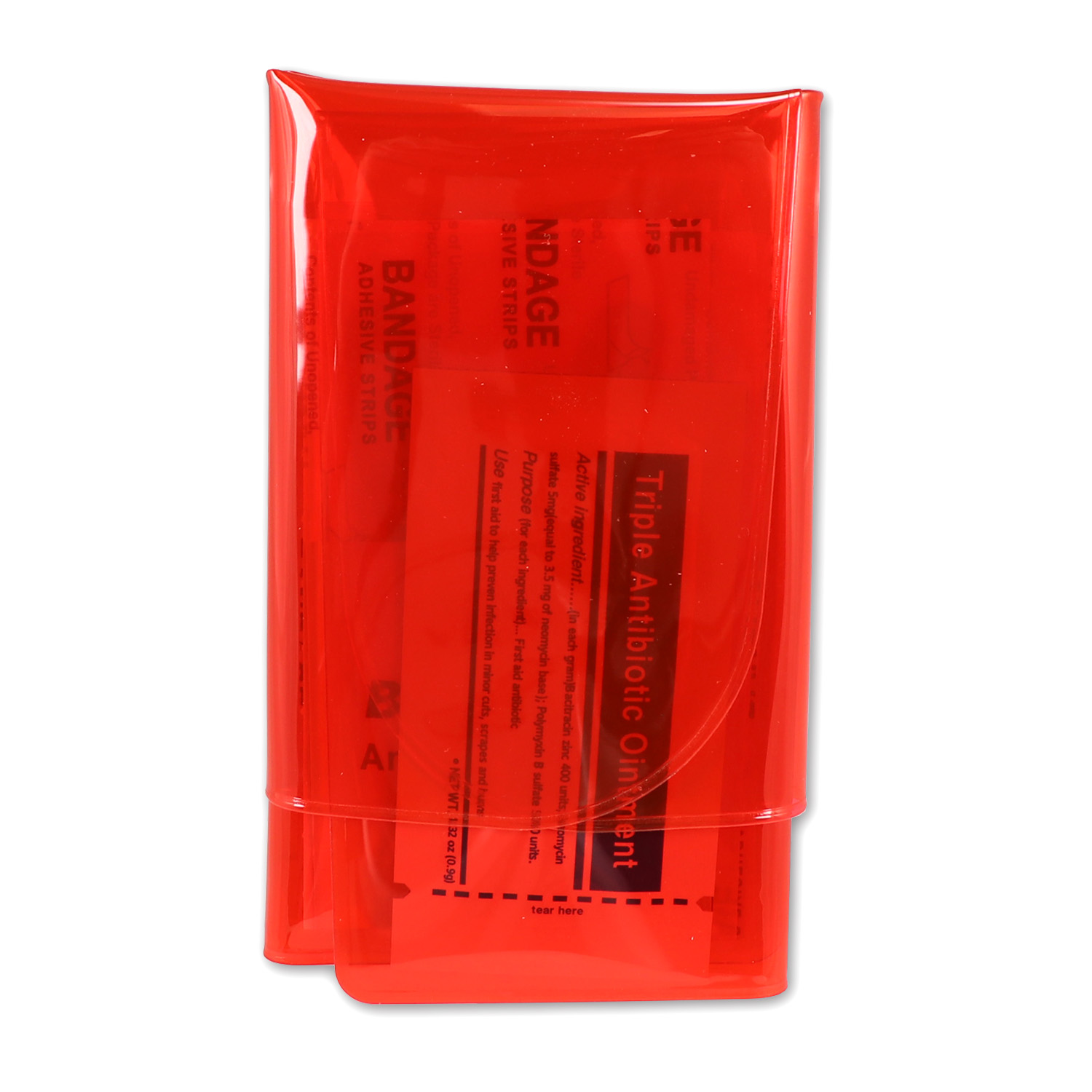Mini Folding First Aid Pack, Red, Urgent First Aid, 18 Pieces - Image 2