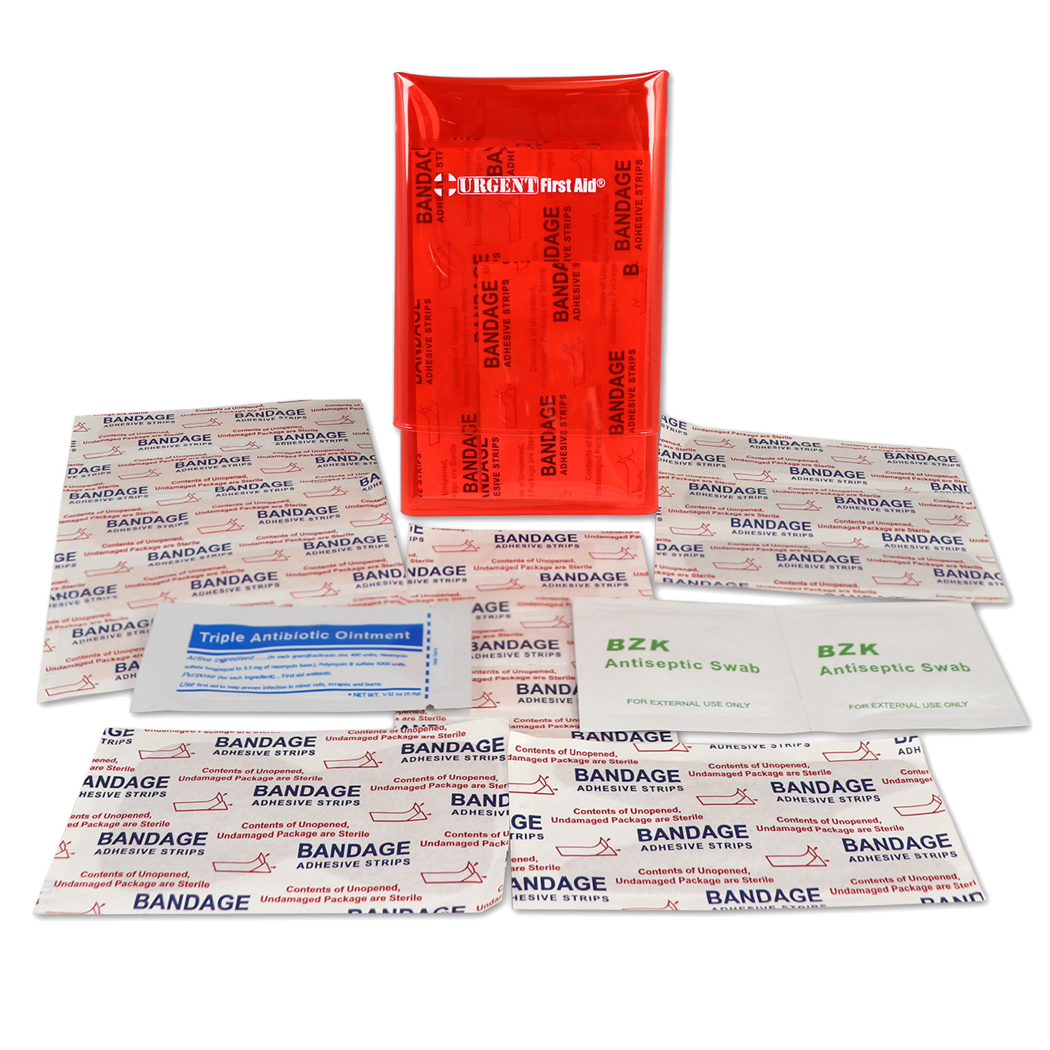 Mini Folding First Aid Pack, Red, Urgent First Aid, 18 Pieces - Image 3