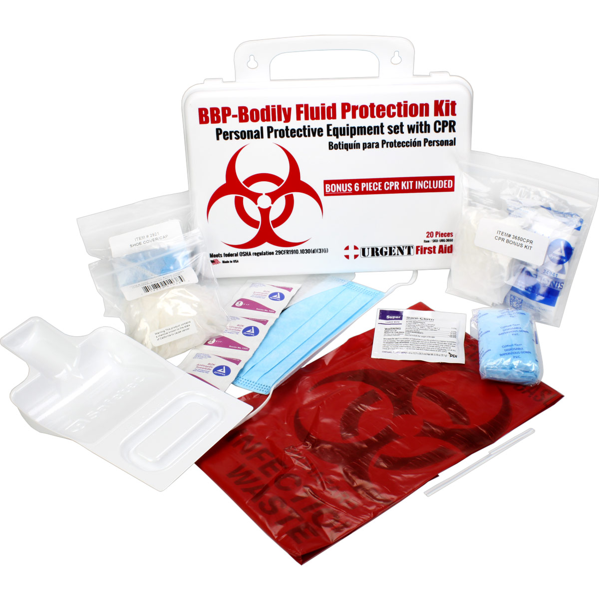 BBP / Bodily Fluid Protection Kit with Bonus 6 piece CPR kit for additional Rescuer Protection - Image 2