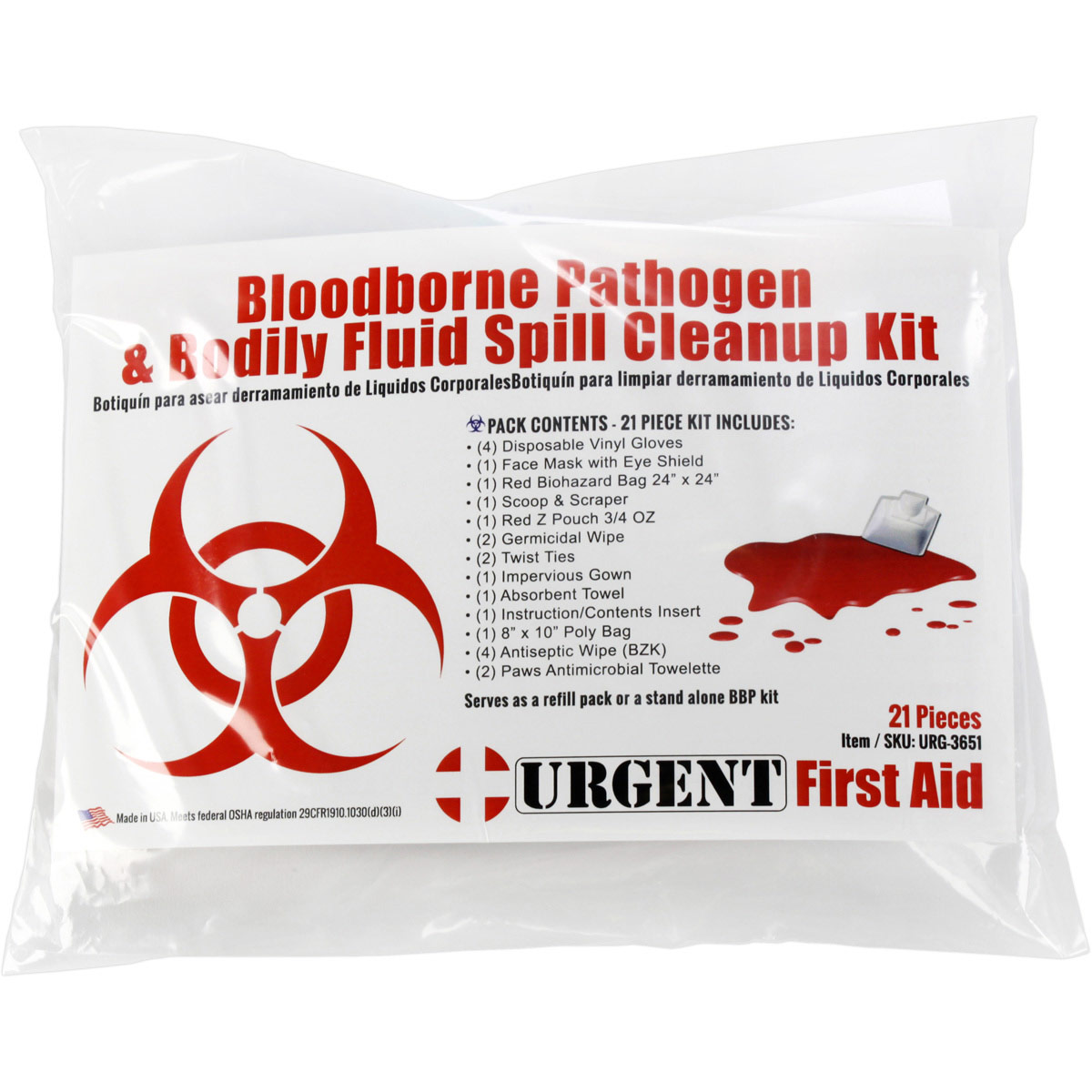 22 Piece Bodily Fluid Clean Up Pack / Bloodborne Pathogen Spill Kit - Image 3