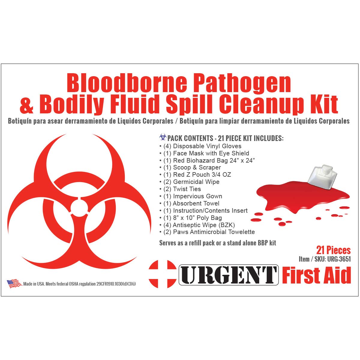 22 Piece Bodily Fluid Clean Up Pack / Bloodborne Pathogen Spill Kit - Image 4