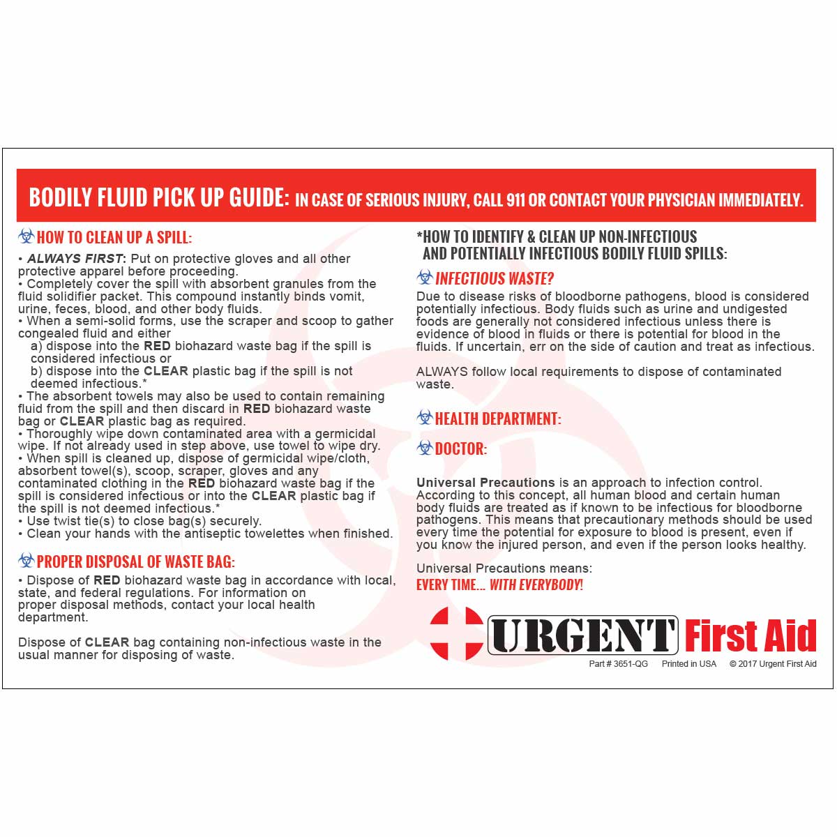 22 Piece Bodily Fluid Clean Up Pack / Bloodborne Pathogen Spill Kit - Image 5