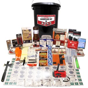 Hurricane emergency kit for 1 to 2 people in a 5-gallon bucket